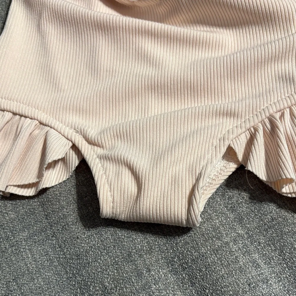 Ruffled cream color Kids One Piece swimsuit. Girls size 100